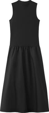 MANGO Mixed Media Stretch Cotton Midi Dress