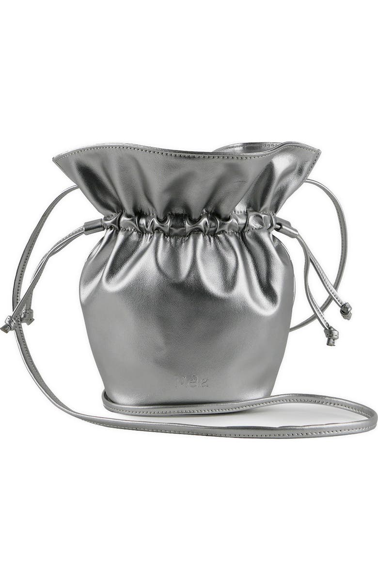 Mela Faux Leather Bucket Bag, Main, color, Silver