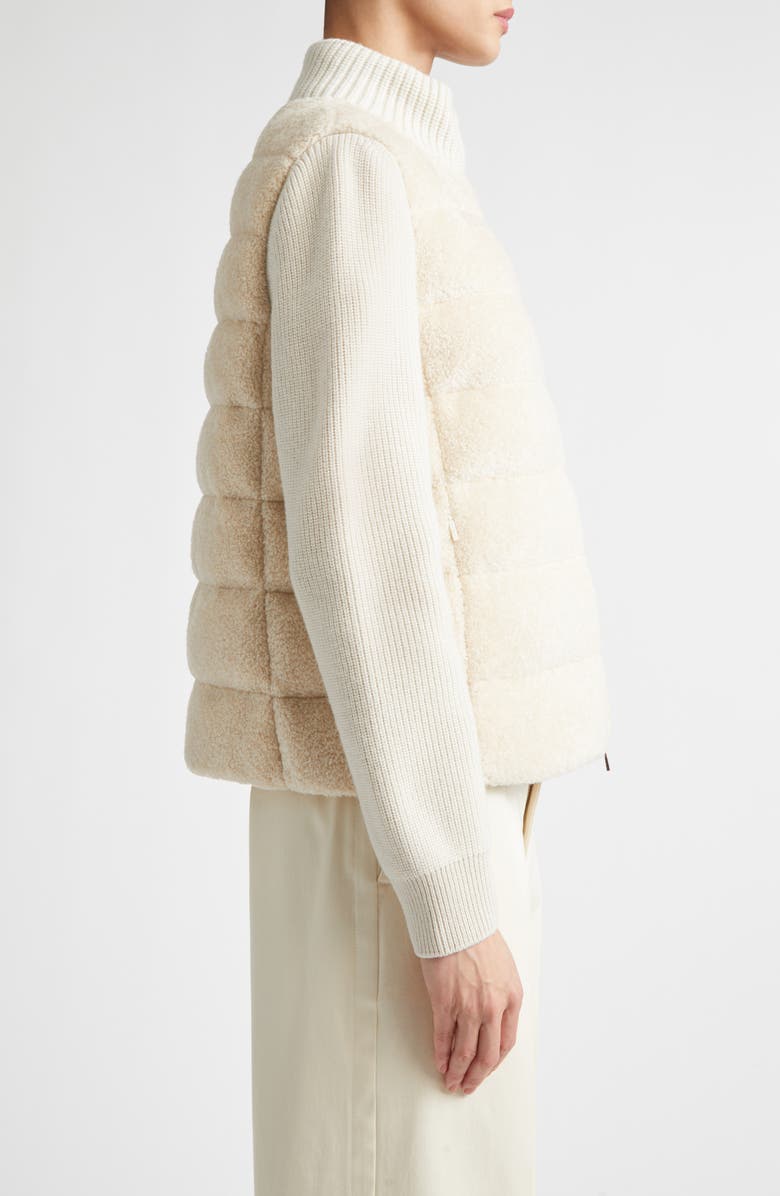 Moncler Teddy & Merino Wool Down Zip Cardigan, Alternate, color, Ivory
