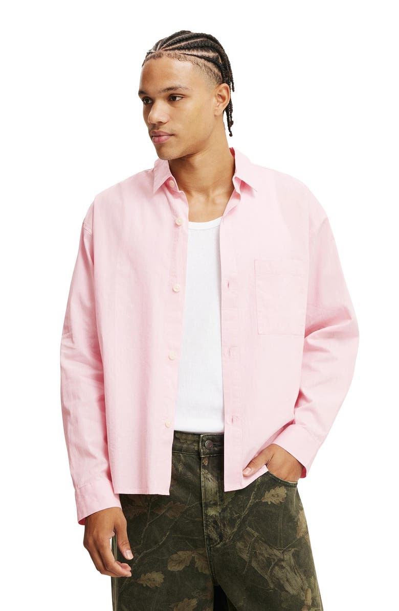 Cotton On Men's Hampton Long Sleeve Shirt, Main, color, Soft Pink