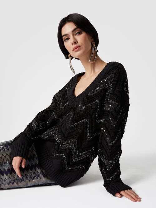 Shop Missoni Oversized Pullover With Zig Zag Pattern And Sequins In Black