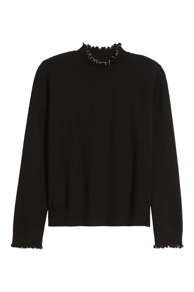 Bead Detail Mock Neck Sweater, Alternate, color, BLACK