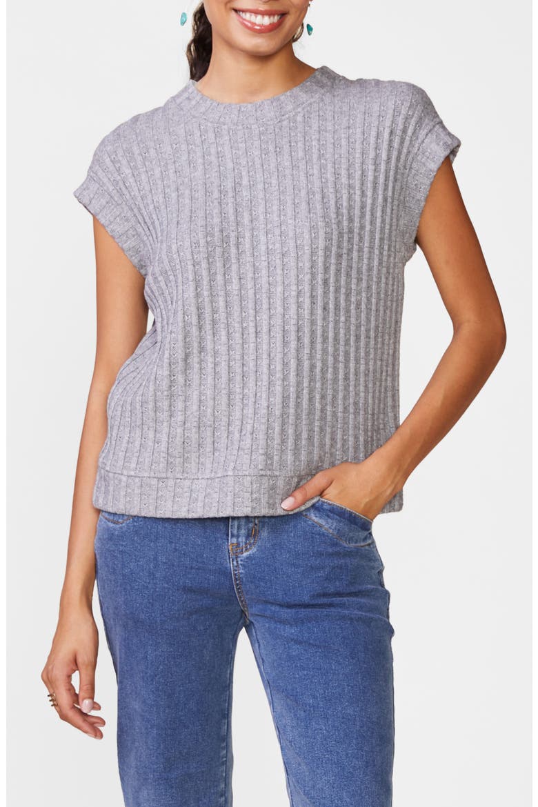 Cap Sleeve Pointelle Rib Top, Main, color, HTHR GREY