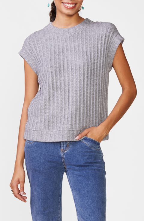 Cap Sleeve Pointelle Rib Top