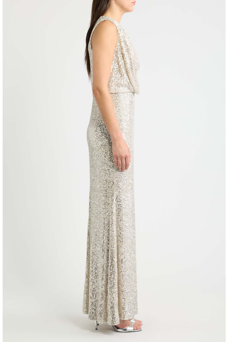 Sequin Cowl Neck Gown, Alternate, color, SILVER