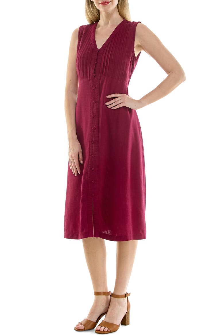 Pintucked Sleeveless Midi Dress, Alternate, color, BURGUNDY