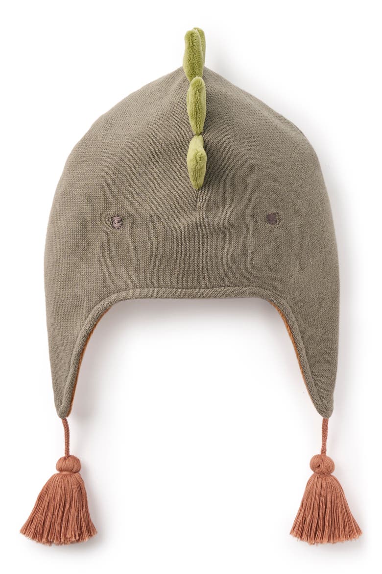 Dinosaur Faux Fur Lined Aviator Hat, Main, color, SAGE GREEN