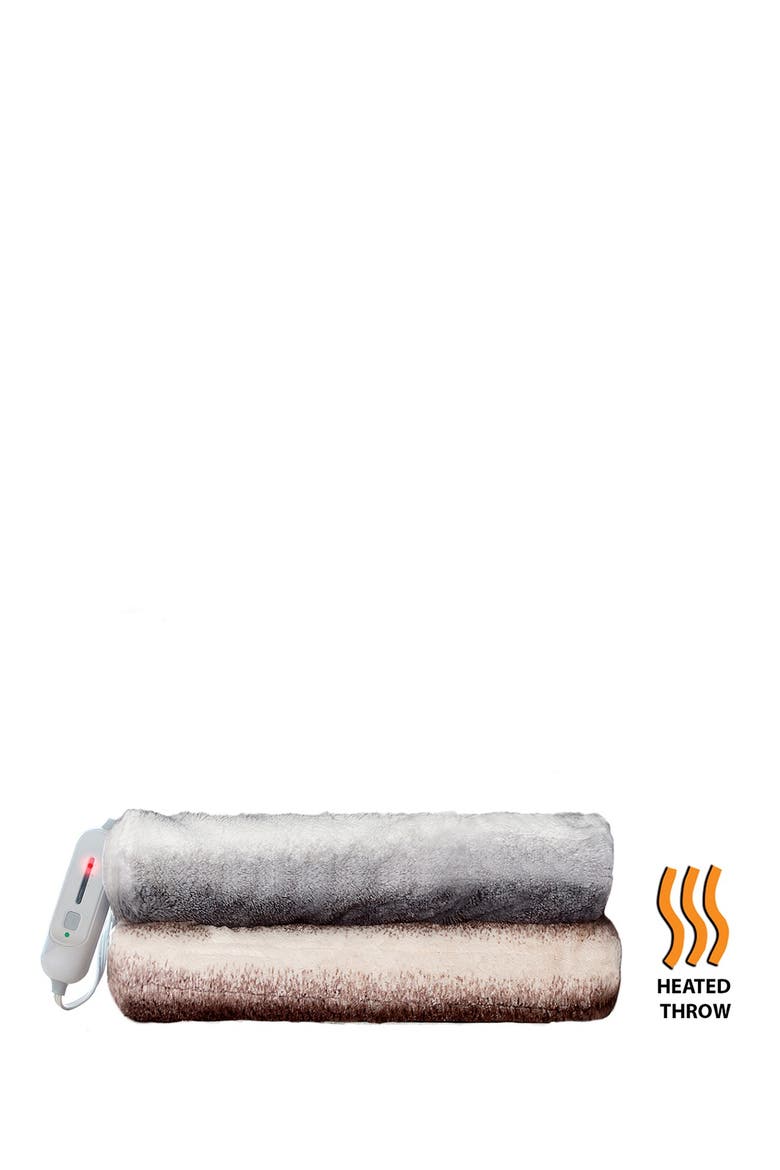 Brown/White Faux Fur Heated Throw Blanket - 50" x 60", Alternate, color, BROWN/WHITE