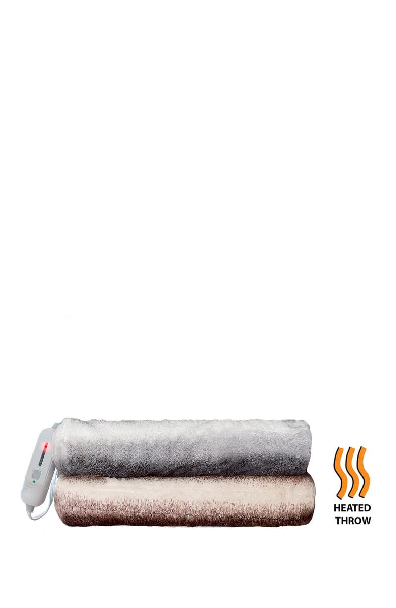 LUXE Brown/White Faux Fur Heated Throw Blanket - 50" x 60", Alternate, color, Brown/White