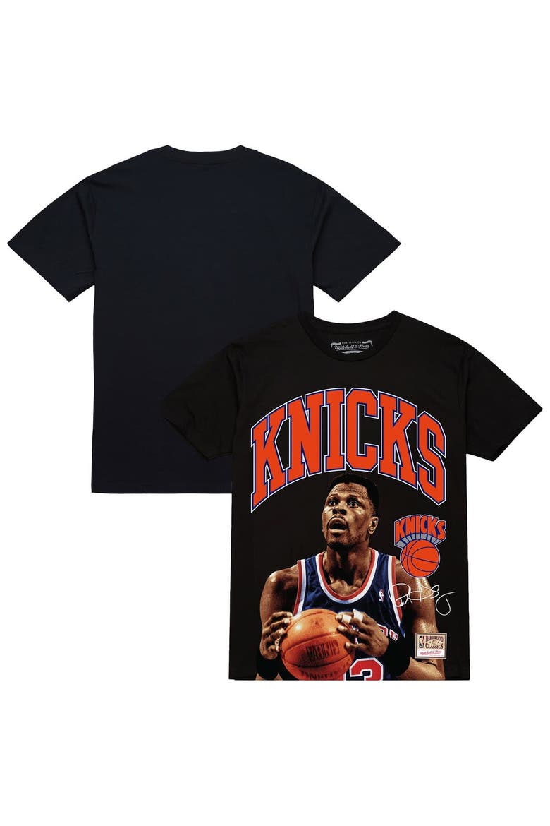 Men's Mitchell & Ness Patrick Ewing Black New York Knicks Hardwood Classics Player Arch T-Shirt, Main, color, Black