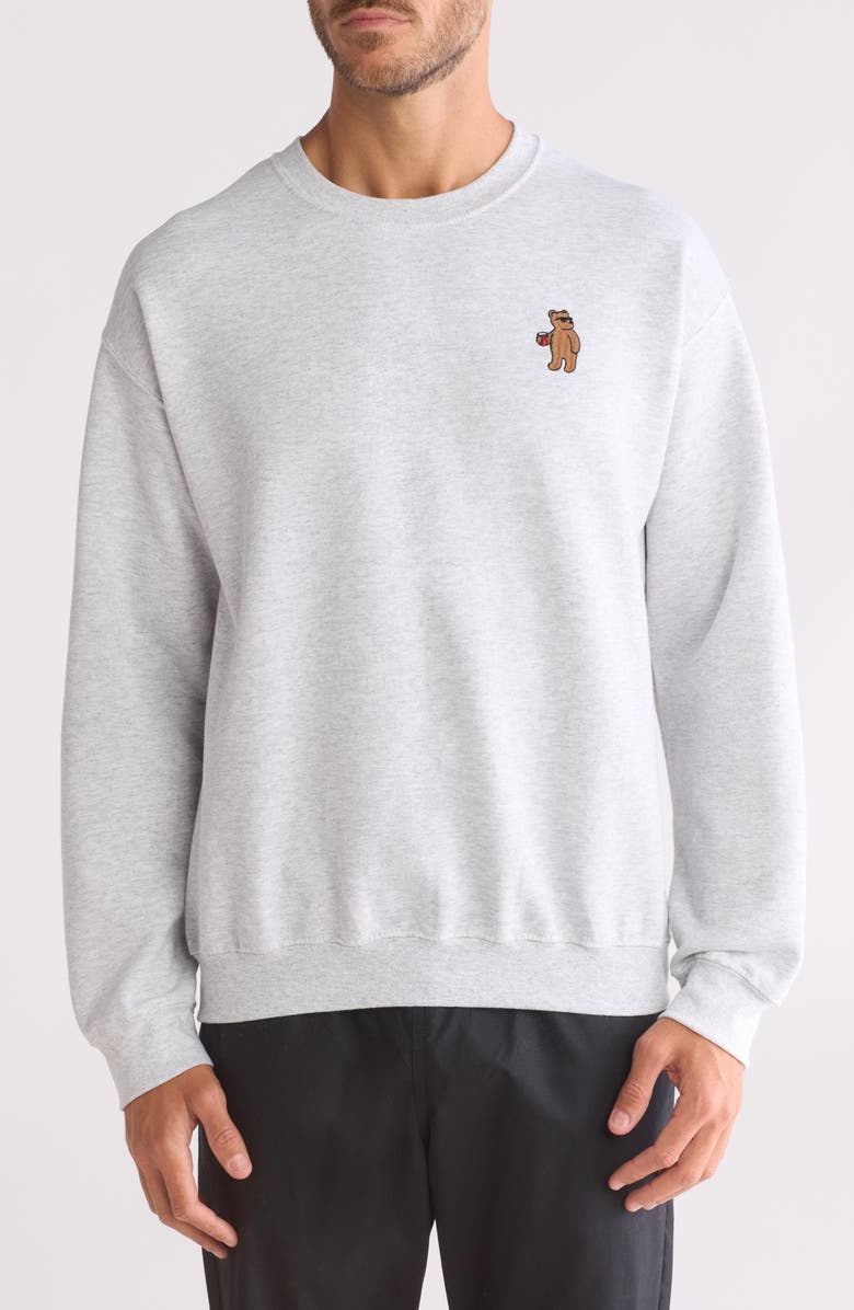 RIOT SOCIETY Embroidered Bear Crewneck Sweatshirt, Main, color, Grey