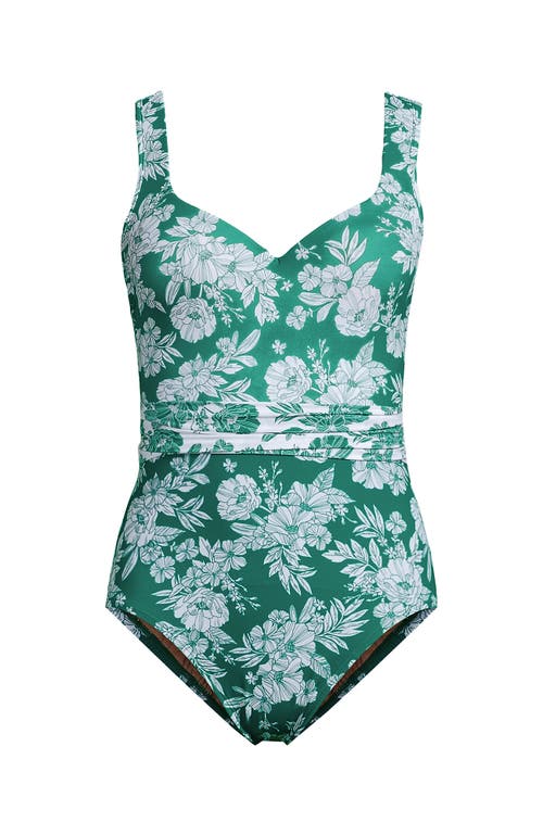 Shop Lands' End Slender Suit Belted Sweetheart One Piece In Emerald Romatic Floral Mix