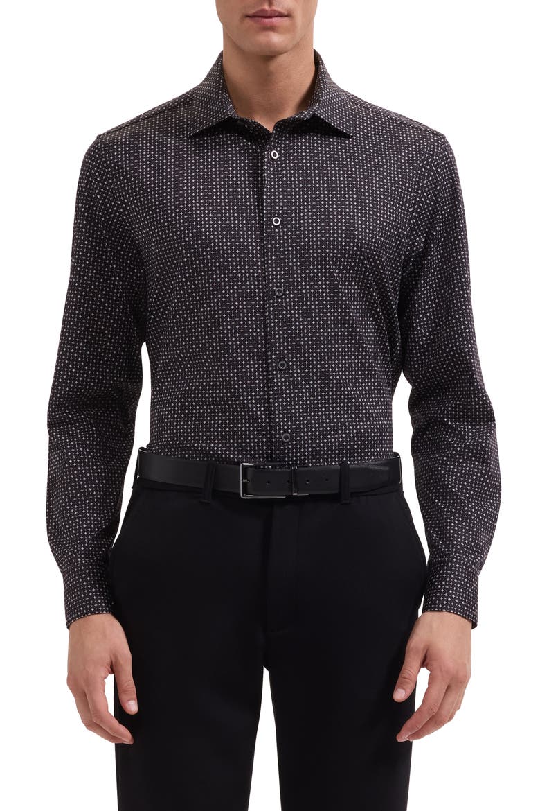 James OoohCotton® Geometric Print Button-Up Shirt, Main, color, BLACK