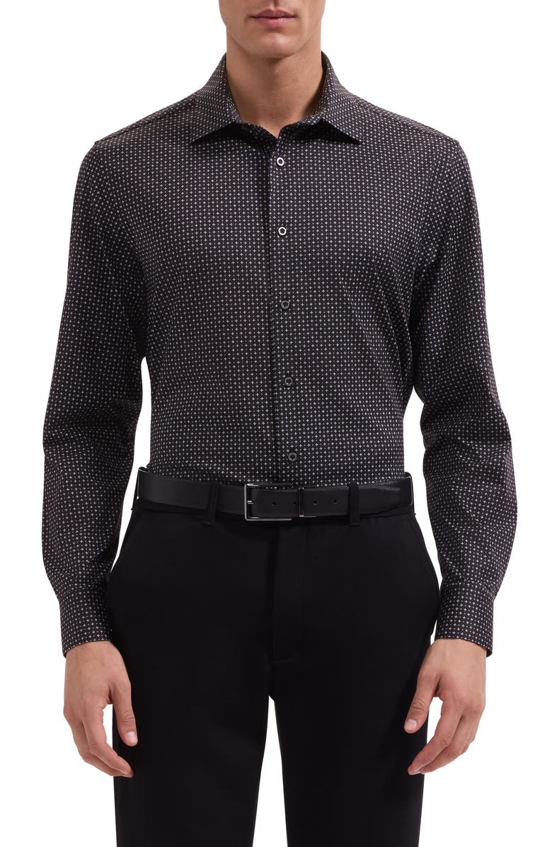 Bugatchi James OoohCotton<sup>®</sup> Geometric Print Button-Up Shirt, Main, color, Black