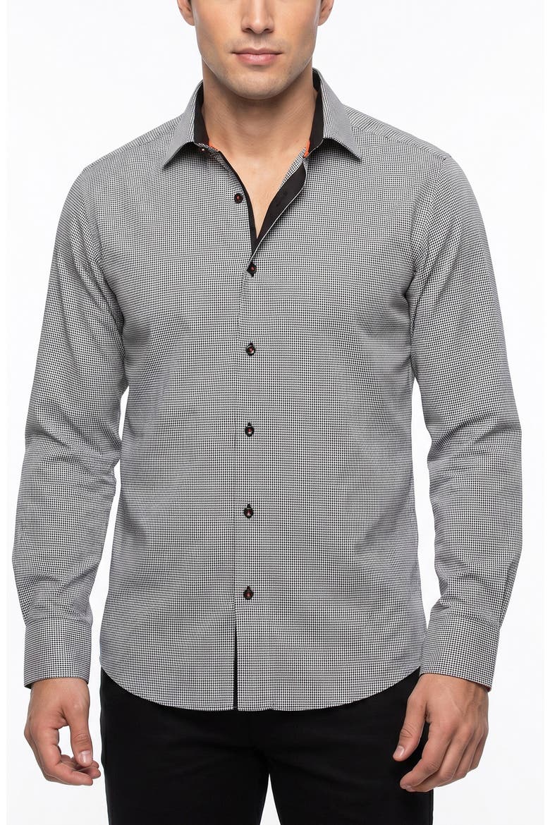 Houndstooth Cotton Button Up Shirt, Main, color, BLACK HOUNDSTOOTH