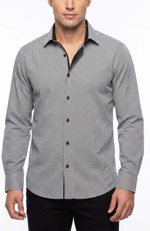 Houndstooth Cotton Button Up Shirt