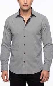 LEVINAS Houndstooth Cotton Button Up Shirt