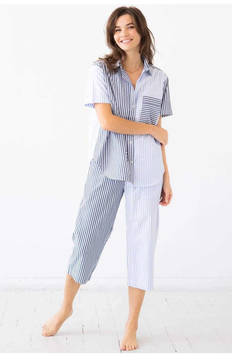 SALUA Amalfi Stripes Resort Capri Set, Main, color, Light Blue-Navy