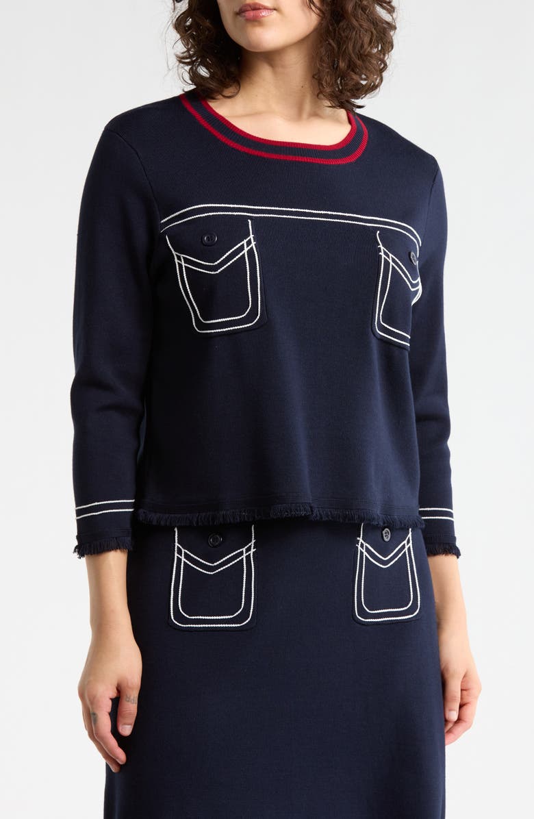 Adrianna Papell Contrast Top Stitch Sweater, Main, color, Navy/ Red