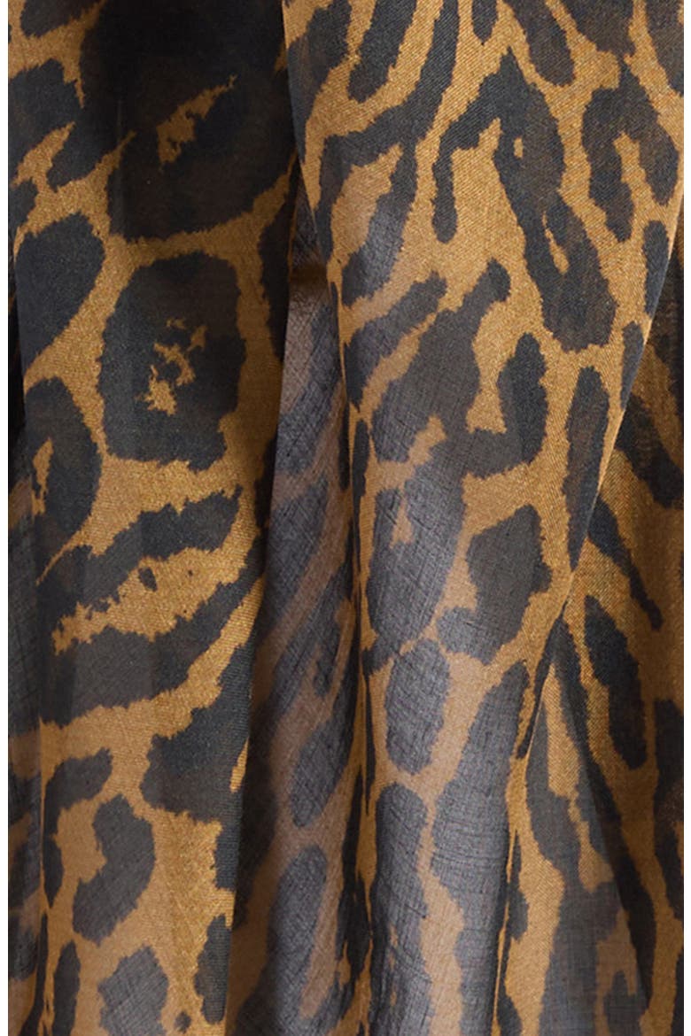 Leopard Print Modal & Cashmere Scarf, Alternate, color, BLACK/ BROWN