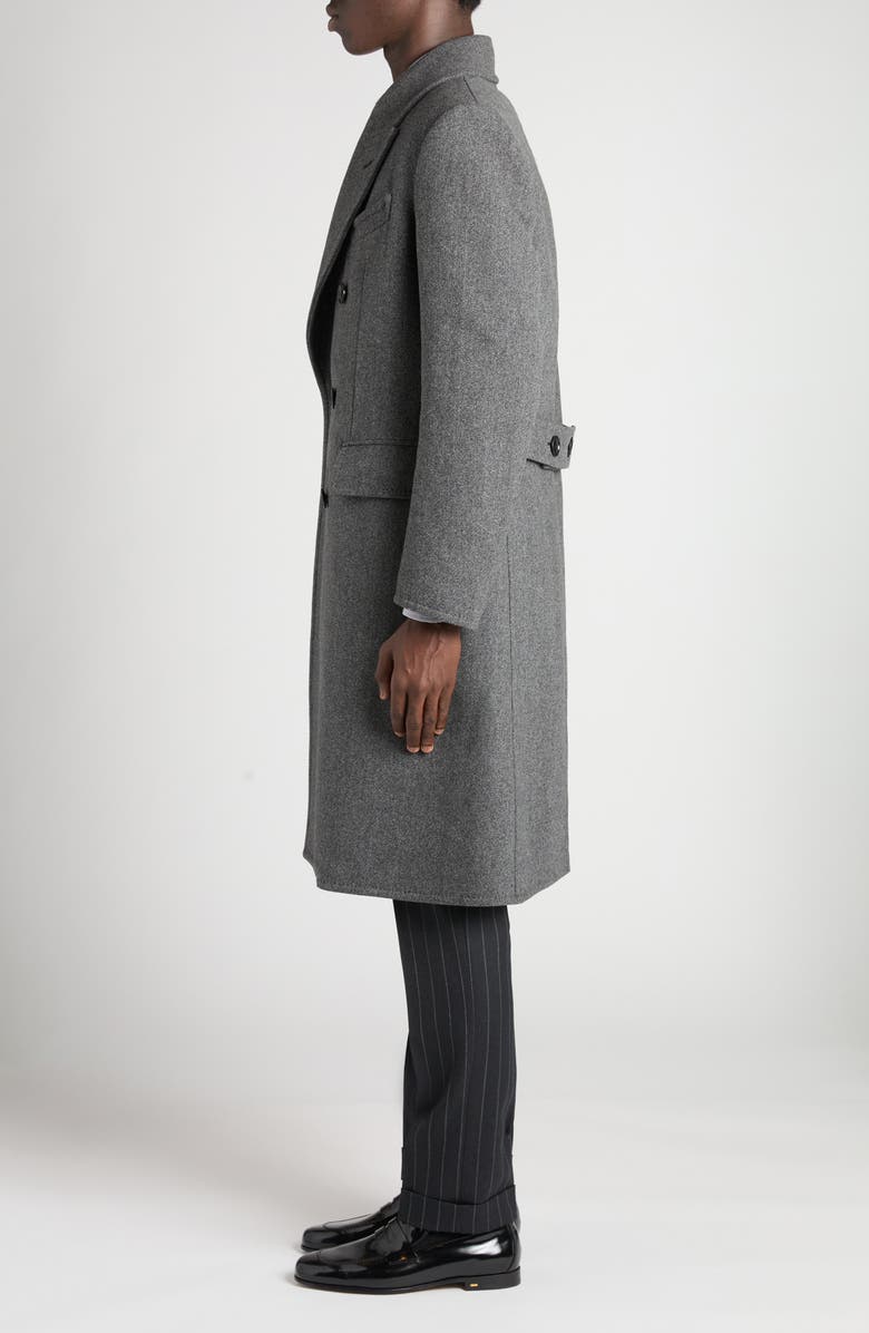 TOM FORD Double Breasted Grey Wool Herringbone Overcoat, Alternate, color, Combo Dark Grey/ Black