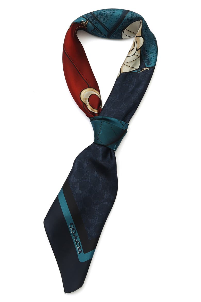 Stacked Tabby Print Silk Square Scarf, Alternate, color, NAVY MULTI