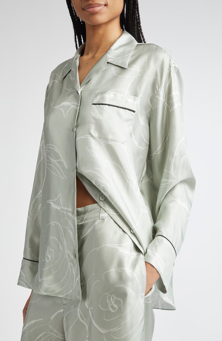 Marni Floral Silk Pajama Shirt, Alternate, color, Auv19 Sea/Green