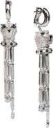 CZ by Kenneth Jay Lane Rhodium Plated Panther Head Pave Tassel Earrings