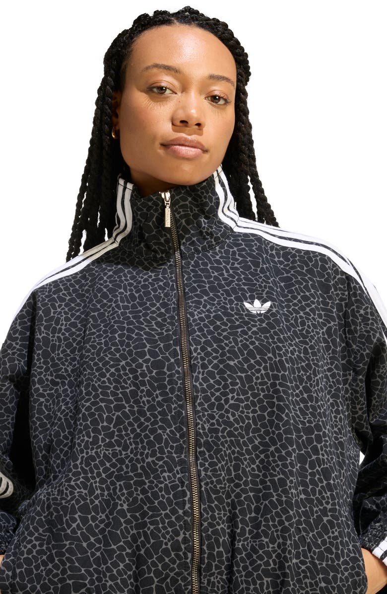 adidas Originals Firebird Animal Print Denim Track Jacket, Alternate, color, Black/ Grey Six