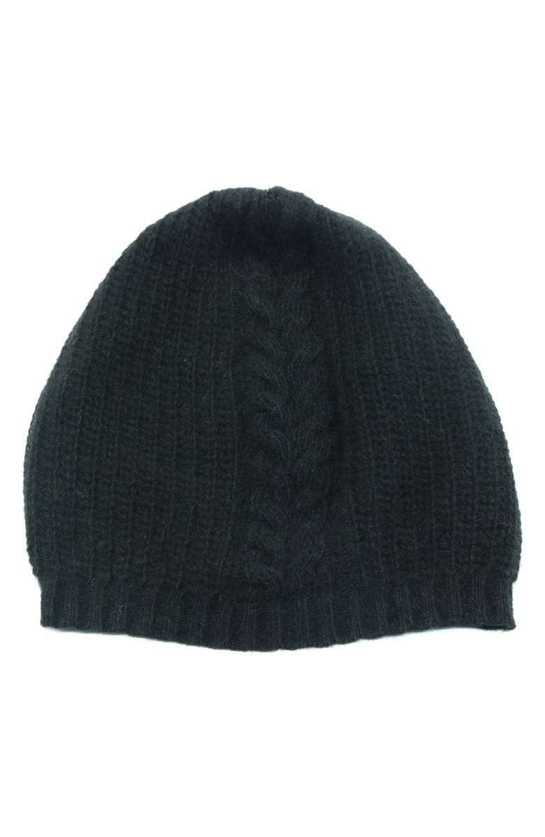 Portolano Cashmere Cable Knit Beanie, Main, color, Black