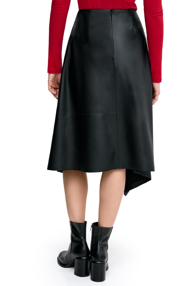 Coralie Asymmetric Hem Faux Leather Skirt, Alternate, color, BLACK