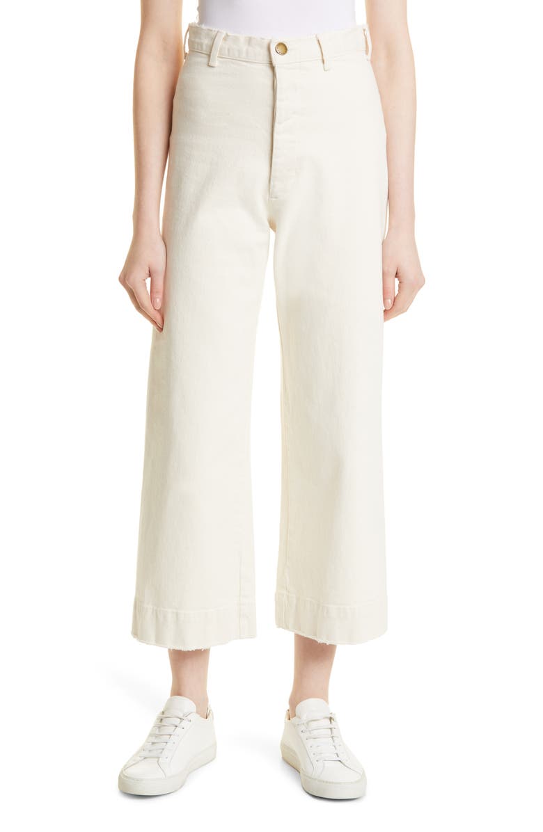 THE GREAT. The Seafair Crop Raw Hem Wide Leg Jeans, Main, color, Stone