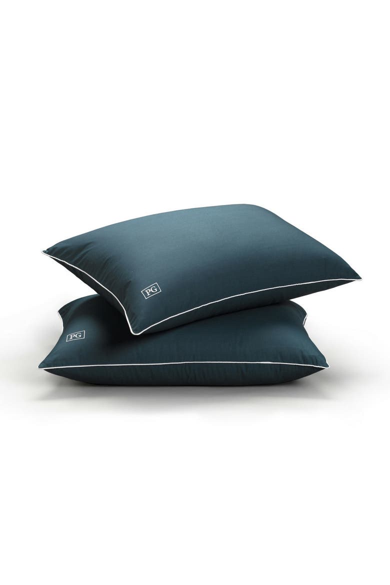 Set of 2 Soft Density Down Alternative Pillows, Main, color, NAVY/TEAL WITH WHITE CORD