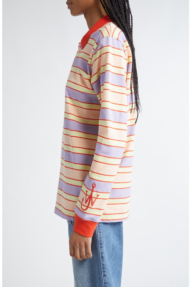 Oversize Stripe Contrast Trim Long Sleeve Polo, Alternate, color, PINK/ MULTI