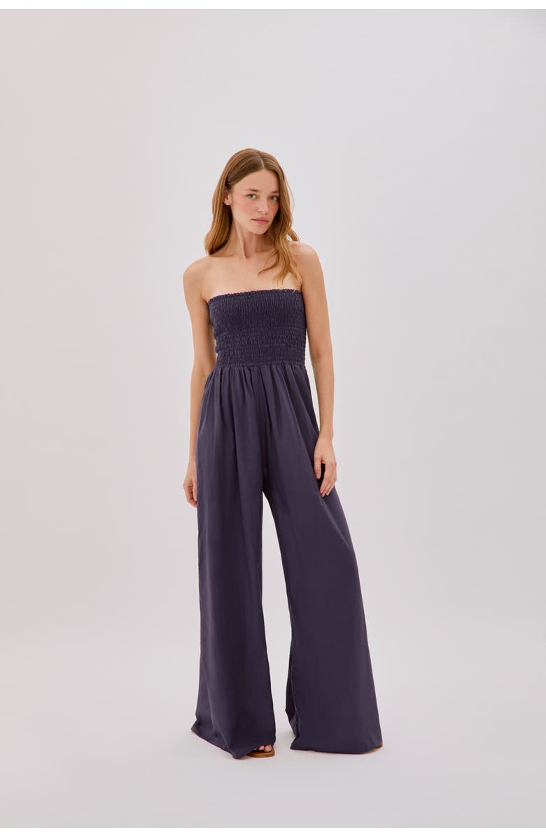 Labeca London Mare Cotton Shirred Jumpsuit, Alternate, color, Navy
