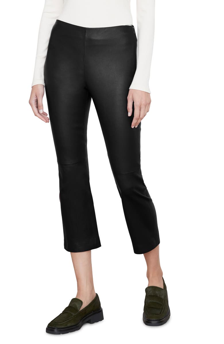 Vince Crop Flare Leather Pants, Main, color, Black