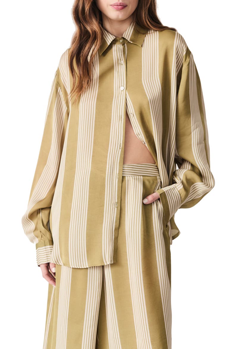 Milo Stripe Satin Shirt, Main, color, KHAKI WITH ECRU STRIPES