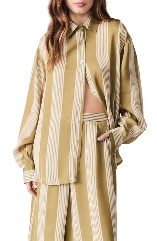 Deluc Milo Stripe Satin Shirt In Khaki With Ecru Stripes