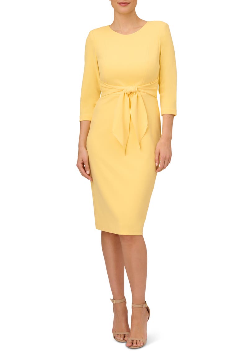 Tie Waist Crepe Sheath Dress, Main, color, WARM SUN