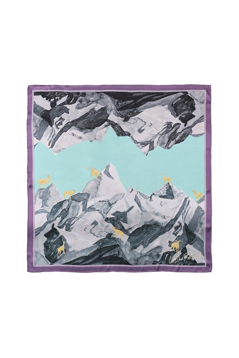 "Himalaya" Large Silk Scarf, Main, color, Green Purple