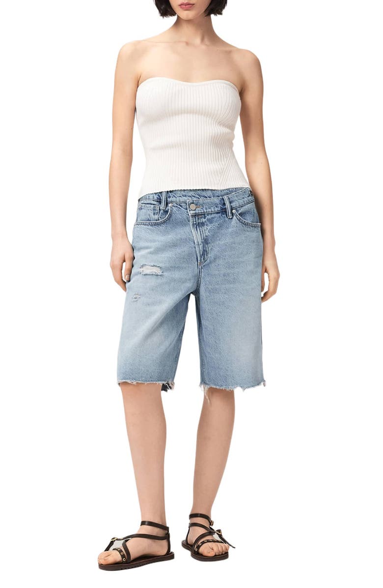 AllSaints Aki Crossover Denim Shorts, Alternate, color, 