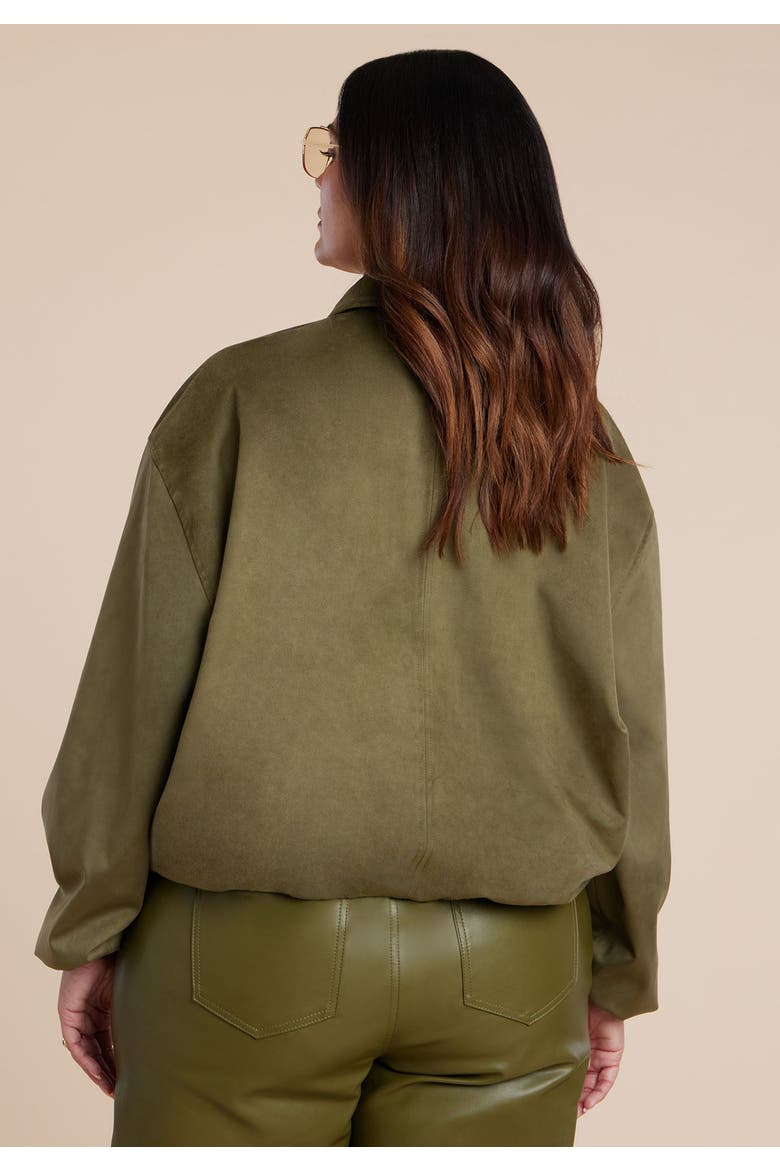 Faux Suede Bomber Jacket, Alternate, color, BURNT OLIVE