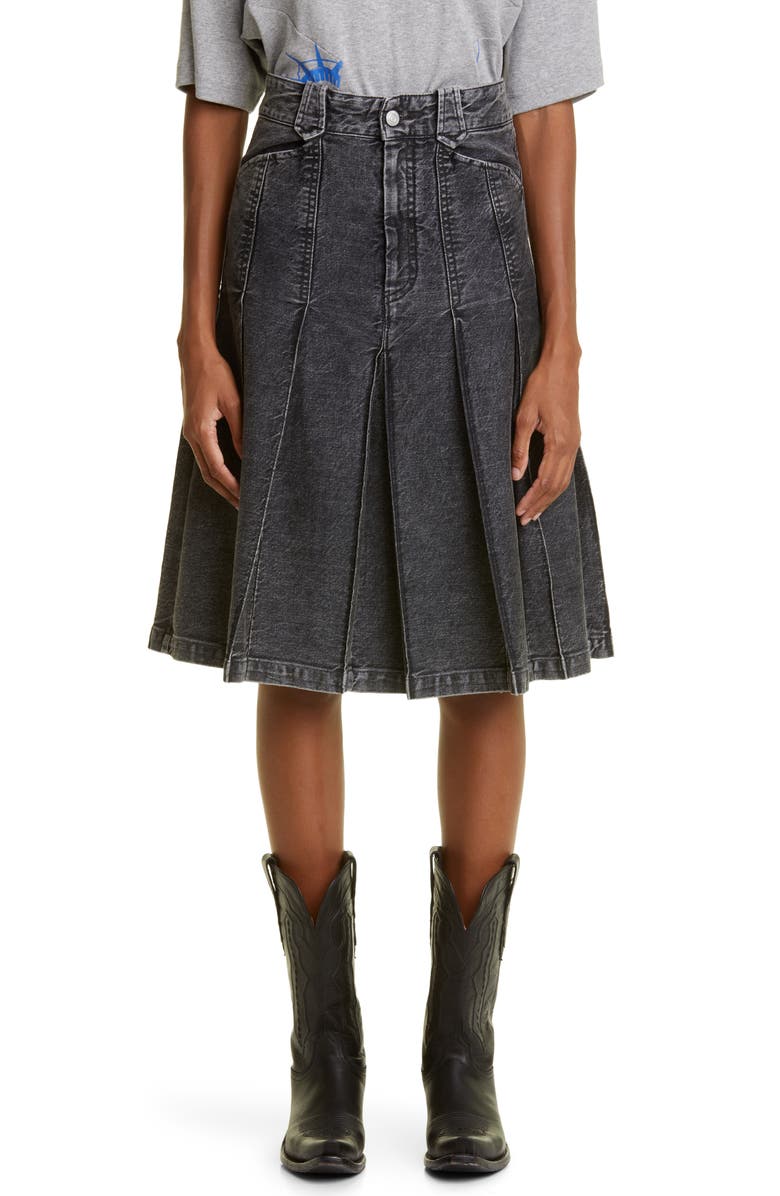 Commission Gender Inclusive Roadhouse Pleated Denim A-Line Skirt, Main, color, 