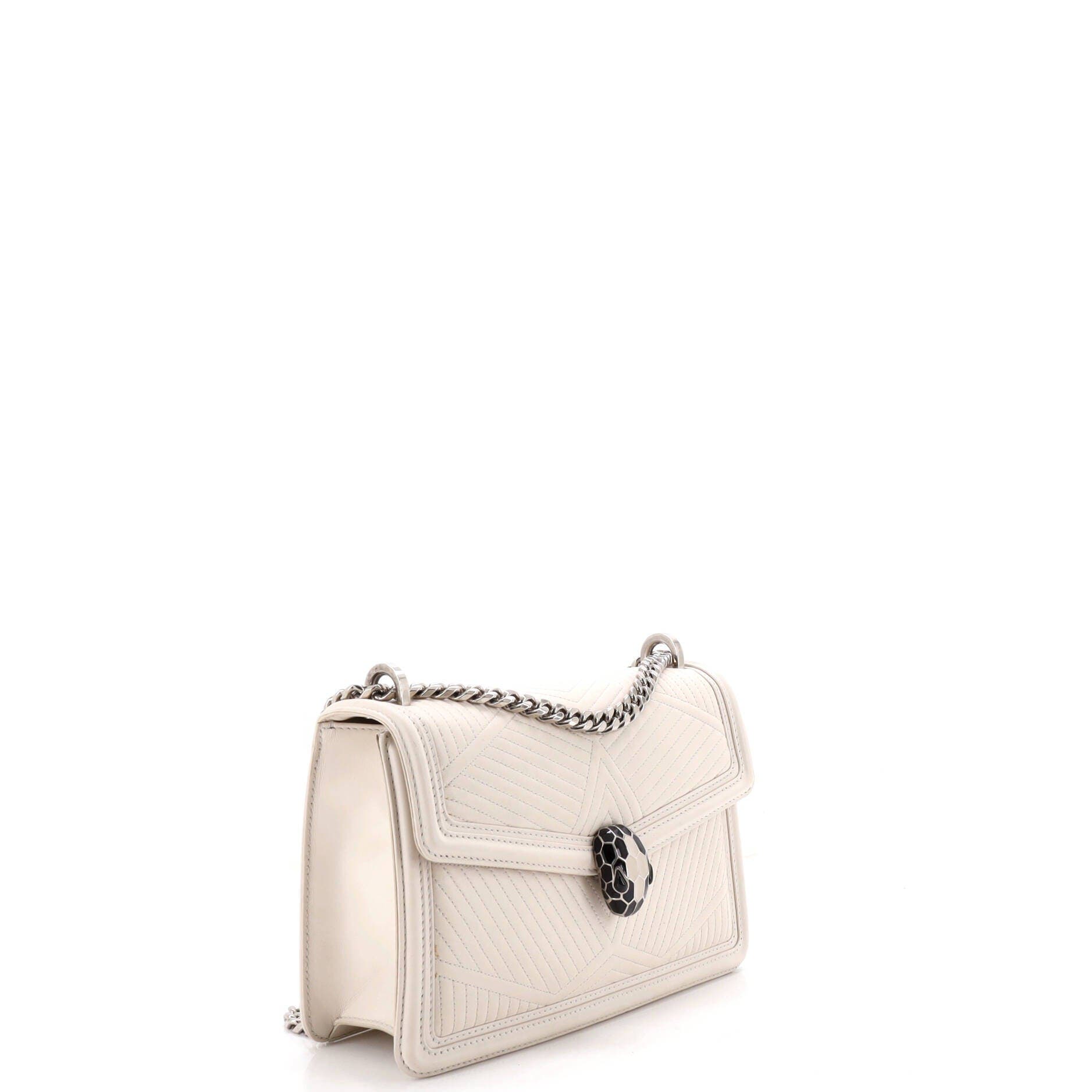 Serpenti Forever Shoulder Bag Quilted Leather Small, Alternate, color, White