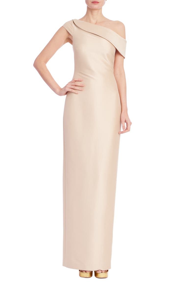 One-Shoulder Satin Column Gown, Main, color, CHAMPAGNE