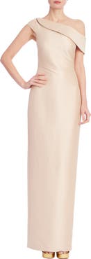 Badgley Mischka Collection One-Shoulder Satin Column Gown