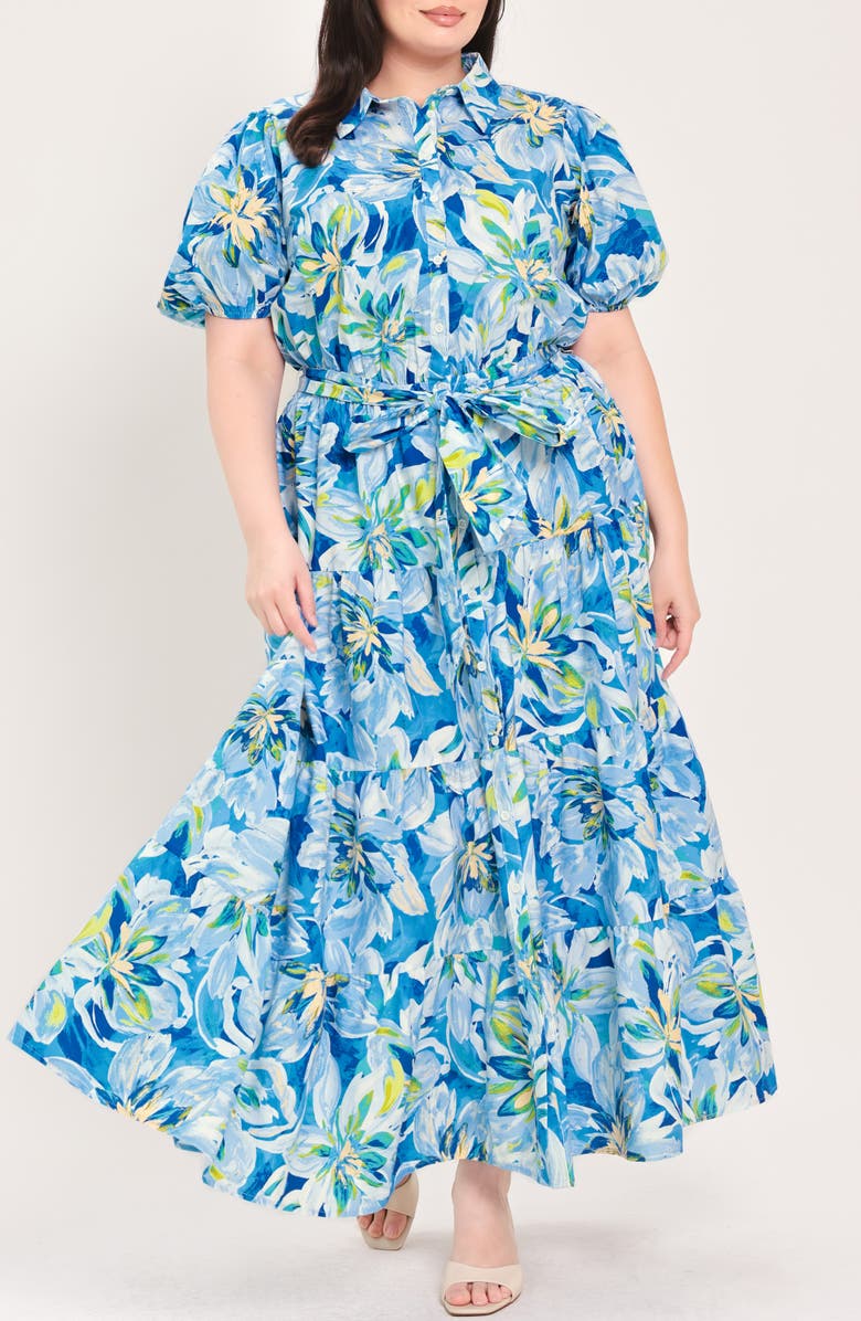 FLYING TOMATO Printed Maxi Dress, Alternate, color, Blue Floral