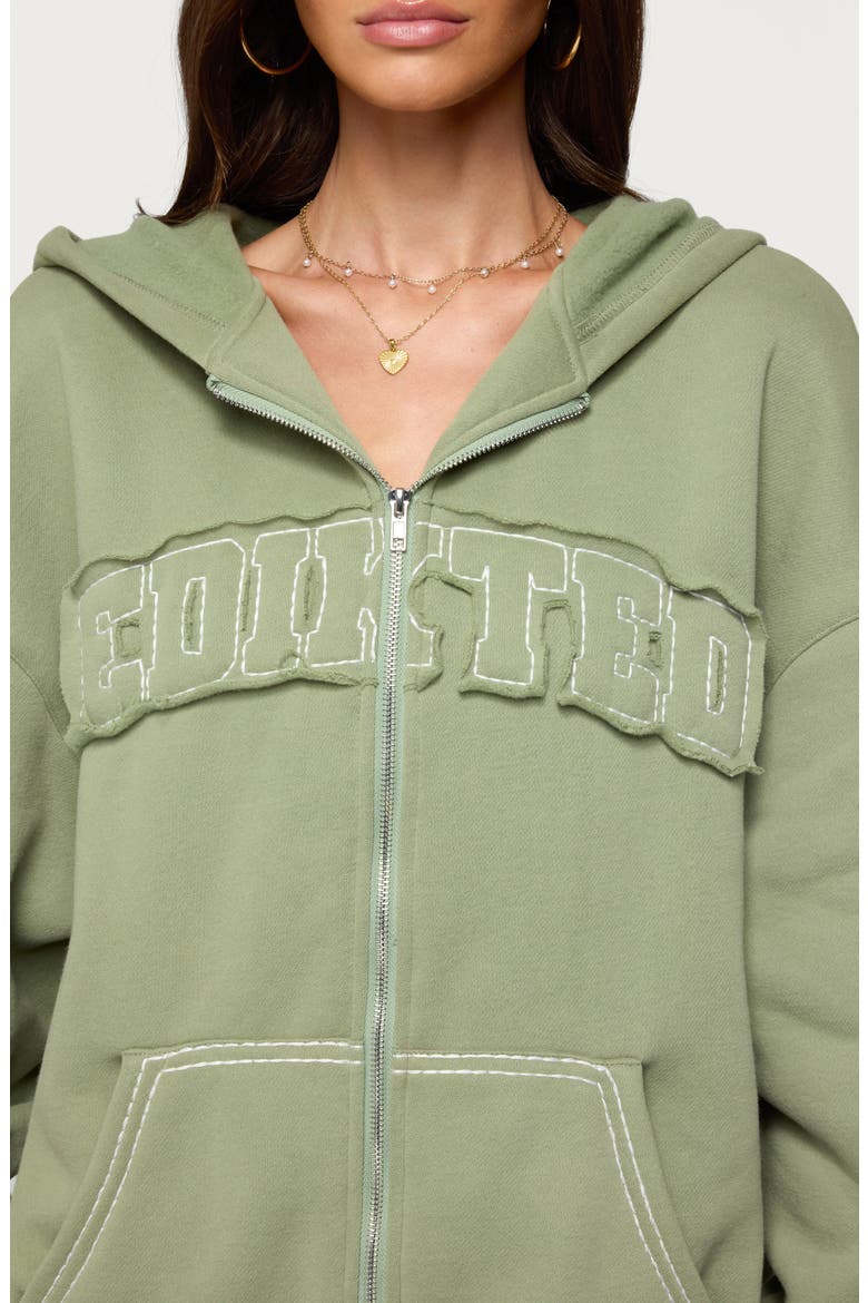 Forever Appliqué Zip Hoodie, Alternate, color, OLIVE