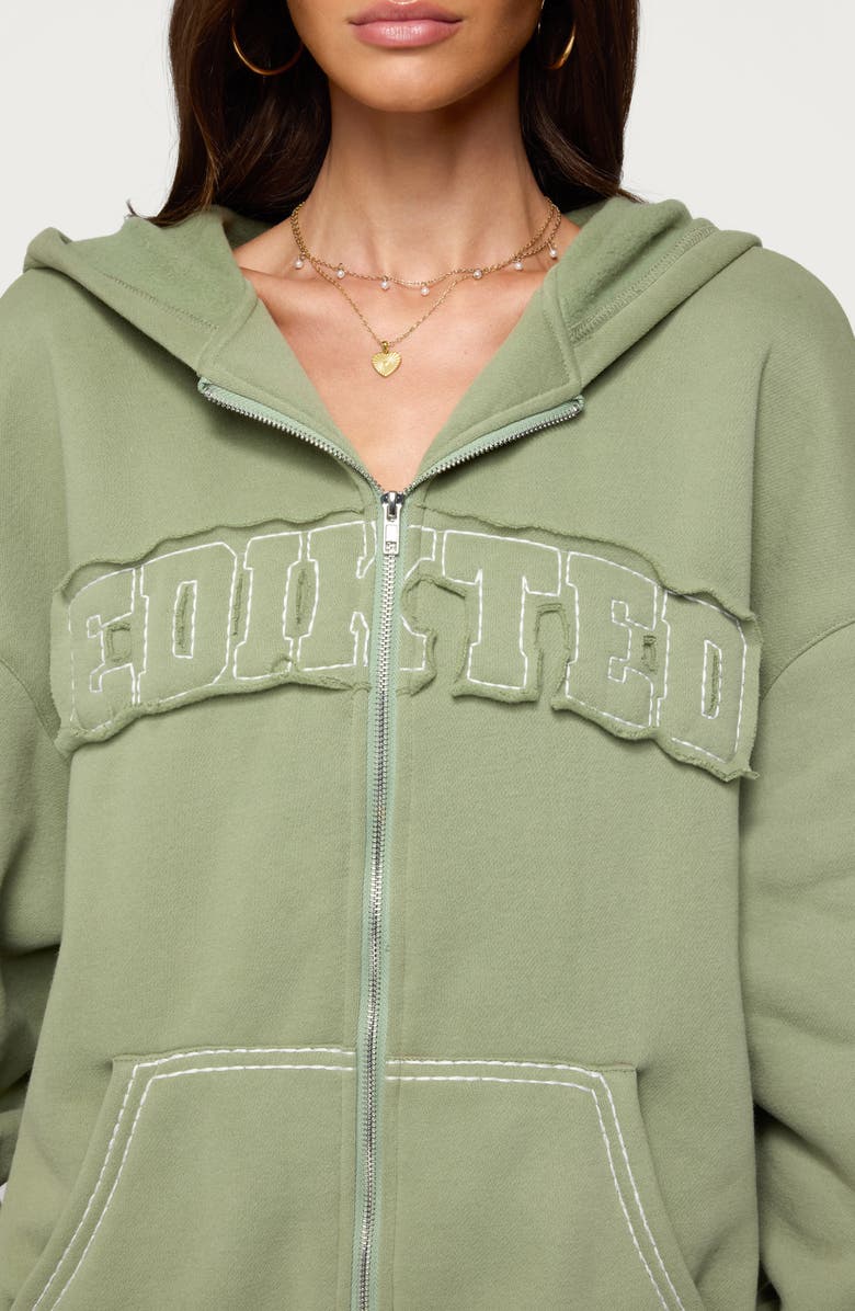 EDIKTED Forever Appliqué Zip Hoodie, Alternate, color, Olive