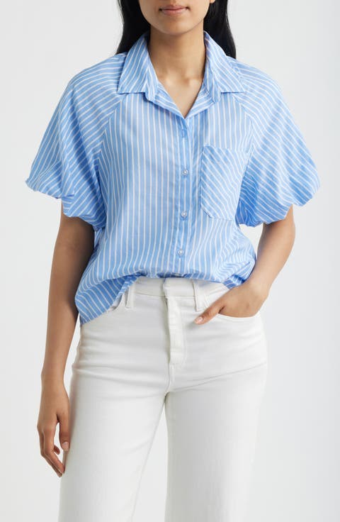 Biance Bubble Sleeve Button-Up Top